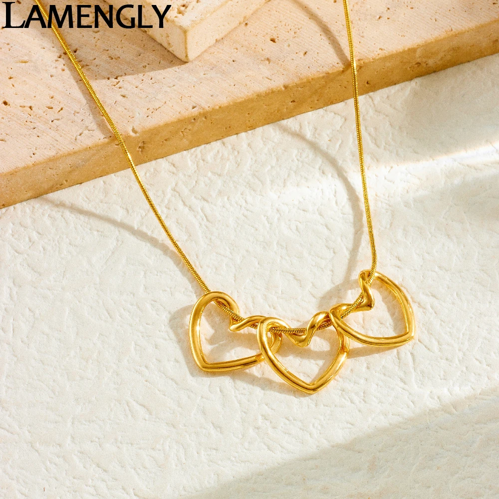 LAMENGLY 316L Stainless Steel Classic Heart-Shaped Series Pendant Necklace For Women Minimalist Elegant Clavicle Chain Gifts