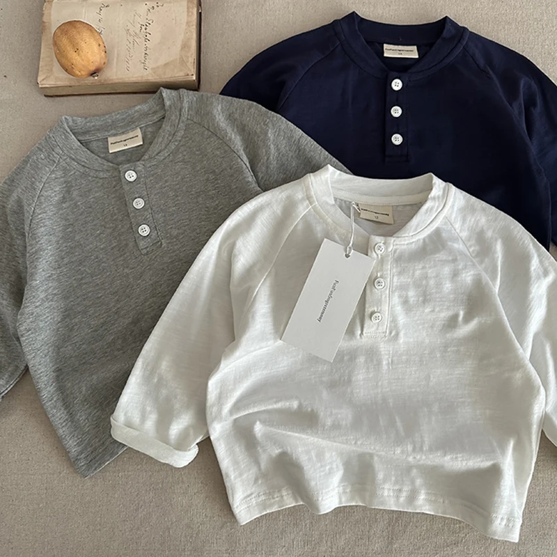 

2025 Kids Clothes Long Sleeve T-Shirt 2025 Spring Autumn Japanese Style Pure Cotton Top 2-7Y Boys Girls Casual Base Layer Tee