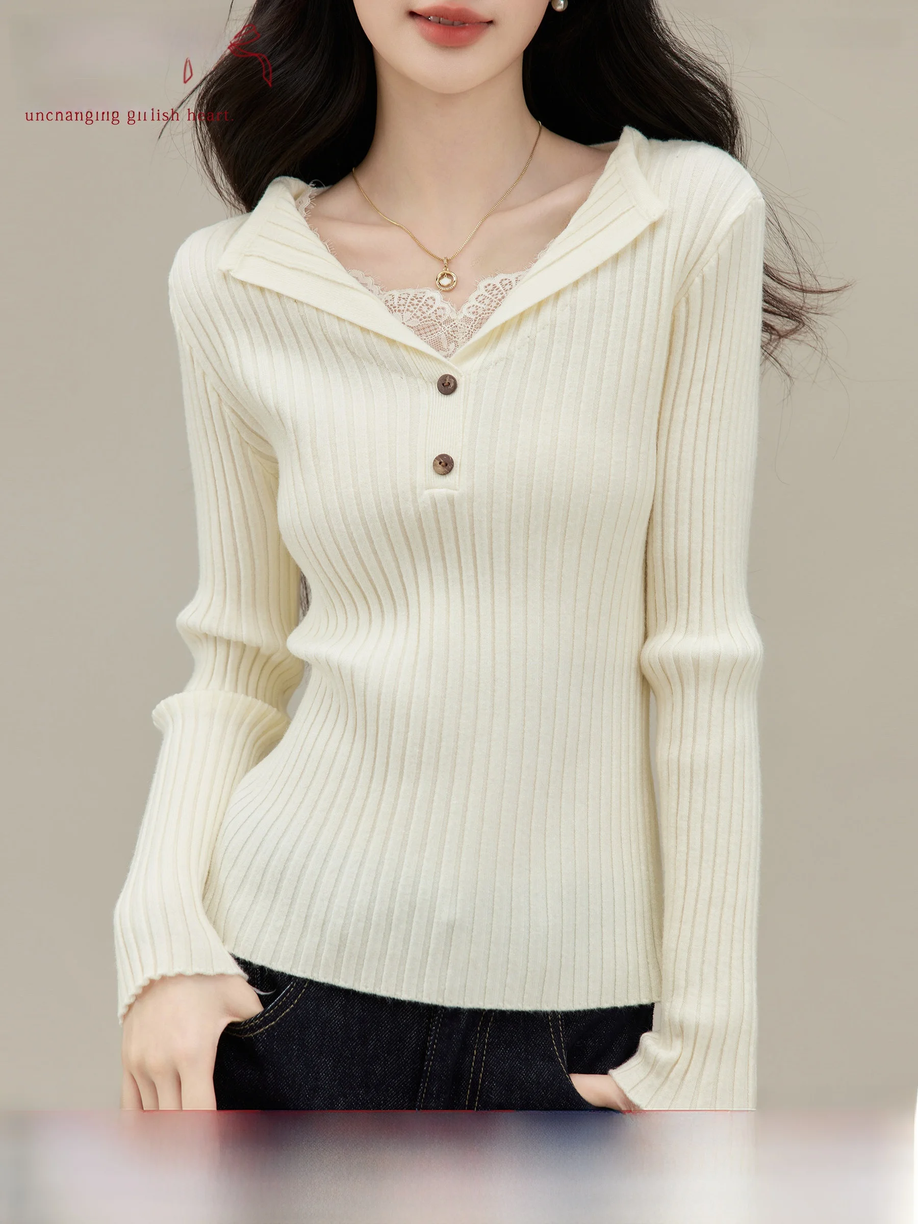 

Мягкий вязаный свитер Lingjiu White Rhythm для женщин, модная внутренняя и внешняя одежда, маленький размер, новинка 2025 года, осень-зима, полиэстер