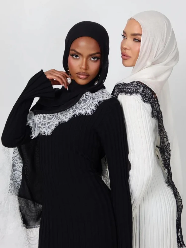 45colors L Lace Modal Hijab Set with Modal Undercap Basic Stretchy Headscarf Thin Breathable Head Wrap Hijabs Scarf Muslim Sets
