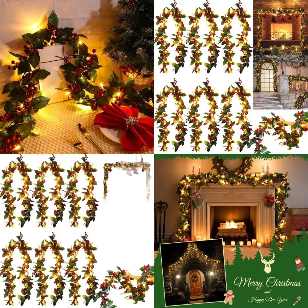 

36ft LED-lit Berry Garland, 6 Pieces, for Christmas Decor: Indoor/Outdoor Use