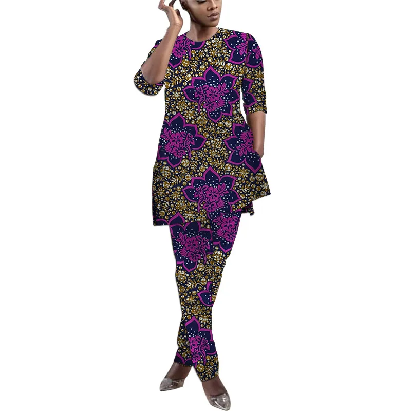 African Couture Print Women's Ankara Outfit Set Vintage Style Half Sleeve Blouse With Pant Groom Suit Customized