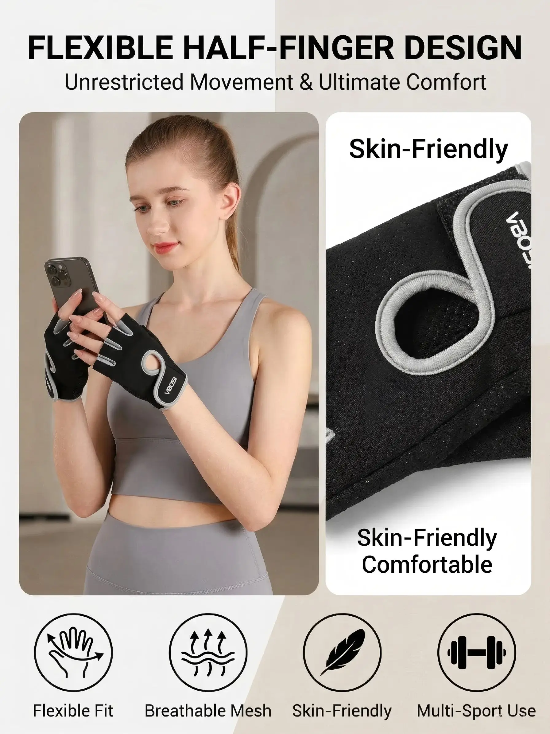 AliExpress OIMG VBOSi Women Half Finger Gym Gloves, Anti-Slip Breathable Fitness Weight Lifting Cycling Workout Training Protective Hand Gloves