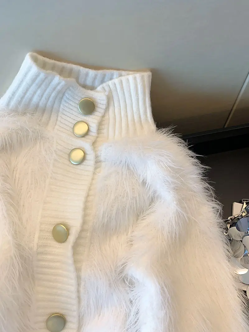White Turtleneck Temperament Sweater Cardigan Female Autumn Winter New Fashionable Soft Buttons Solid Color Coats Femme Top Tee