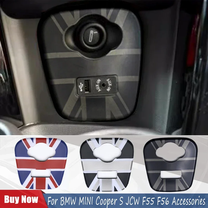 

For BMW MINI Cooper S JCW F55 F56 Accessories The Black Flag Car Interior Cigarette Lighter USB AUX Panel Console Cover Sticker