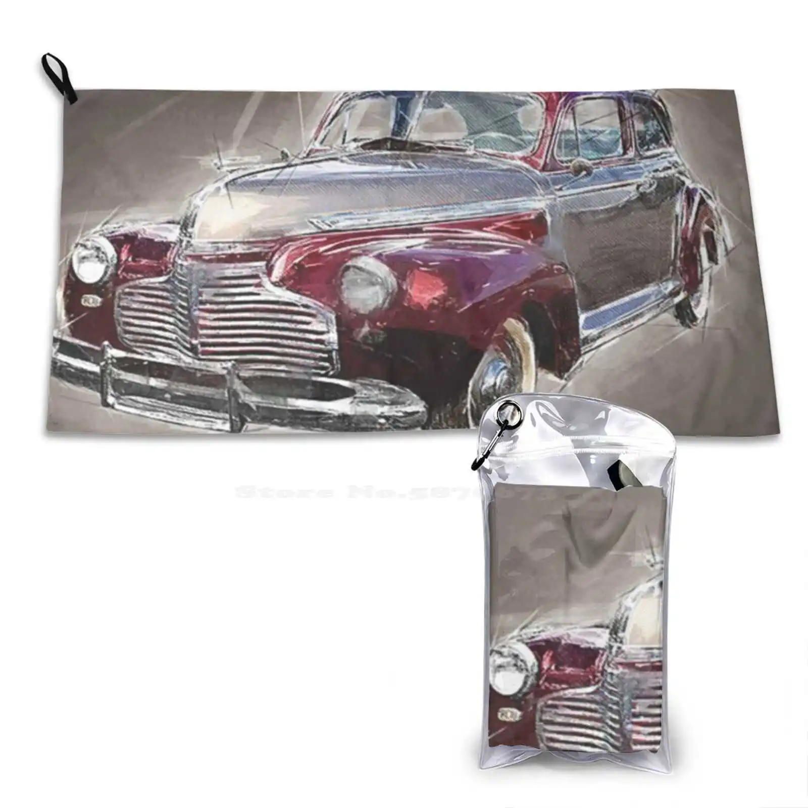 Vieille Voiture Pattern Soft Face Towel Home Outdoor Voiture Ancienne Auto Rétro Romantisme Vintage Nostalgie