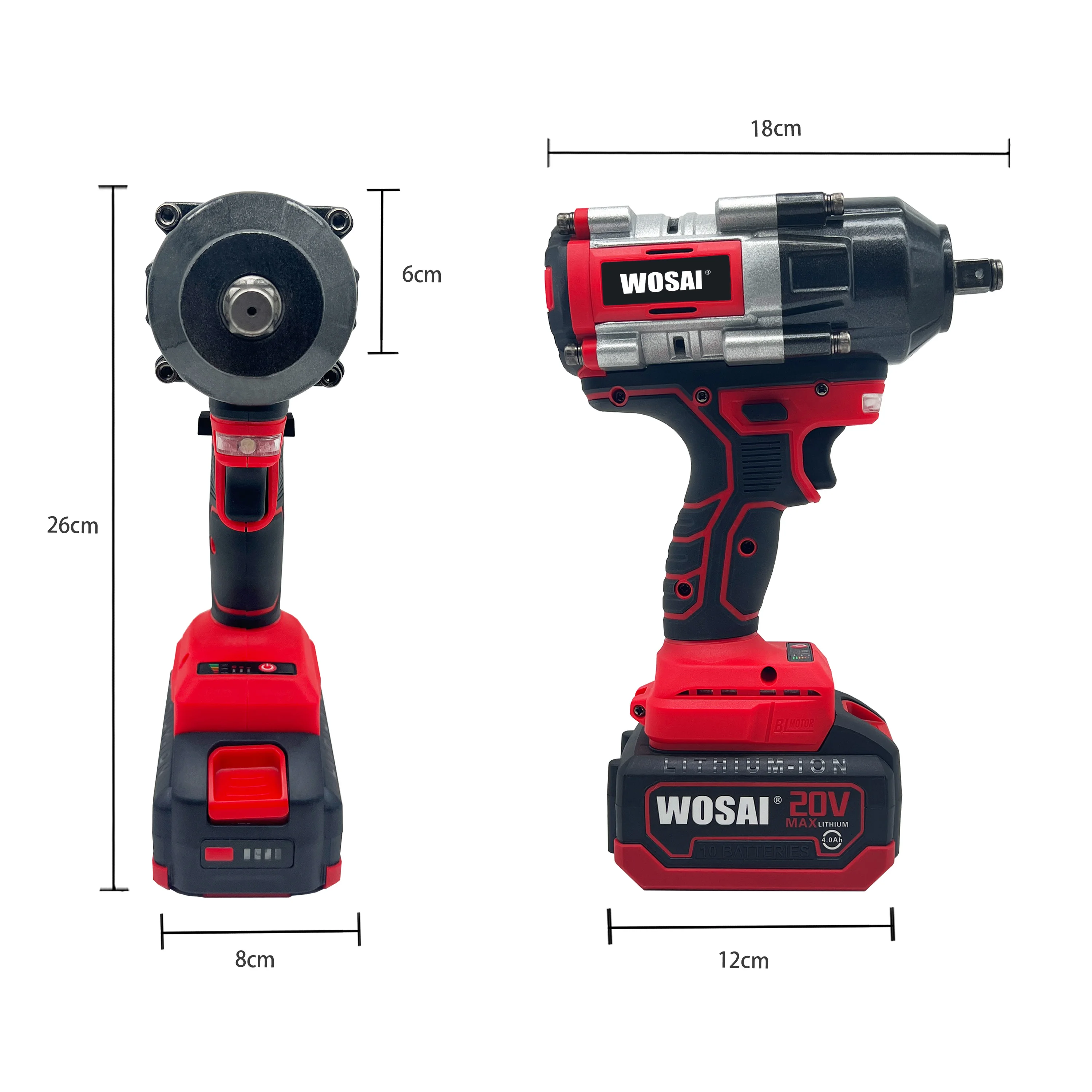 Llave de impacto inalámbrica portátil, herramienta de llave de alto torque sin escobillas, 20V, 800nm, 1/2