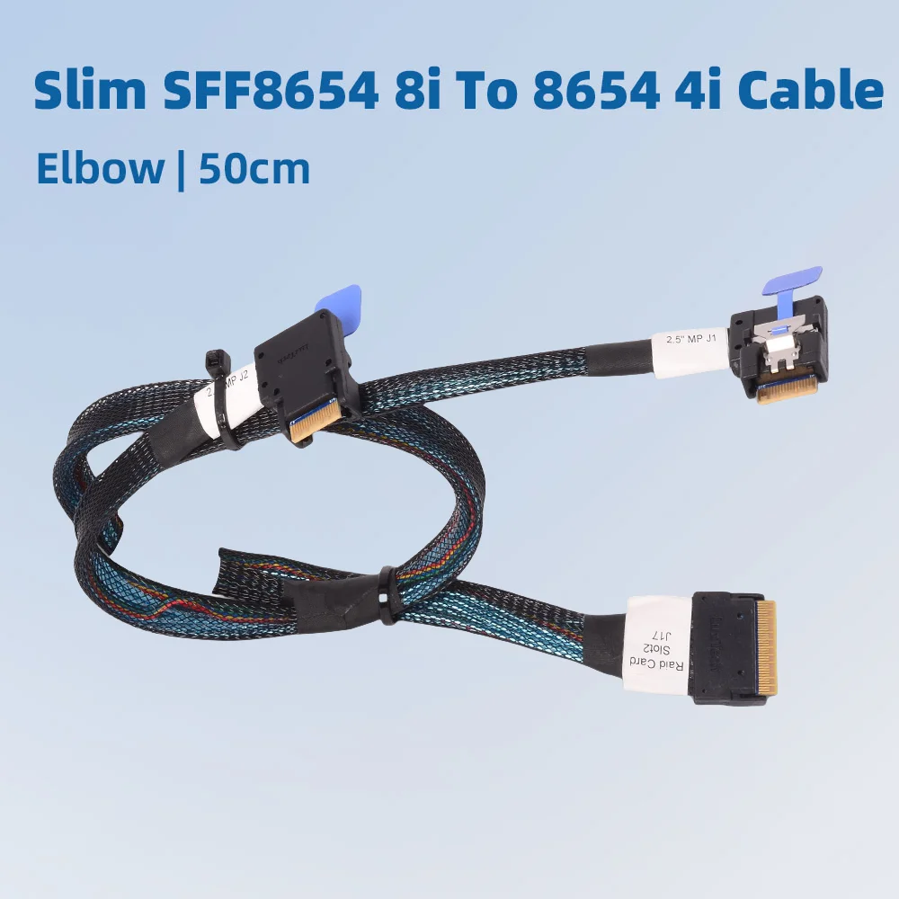 

2025 NEW Slim SAS SFF8654 8i To Dual Elbow SFF-8654 4i SAS Built-in Server Array Data Cable One in Two
