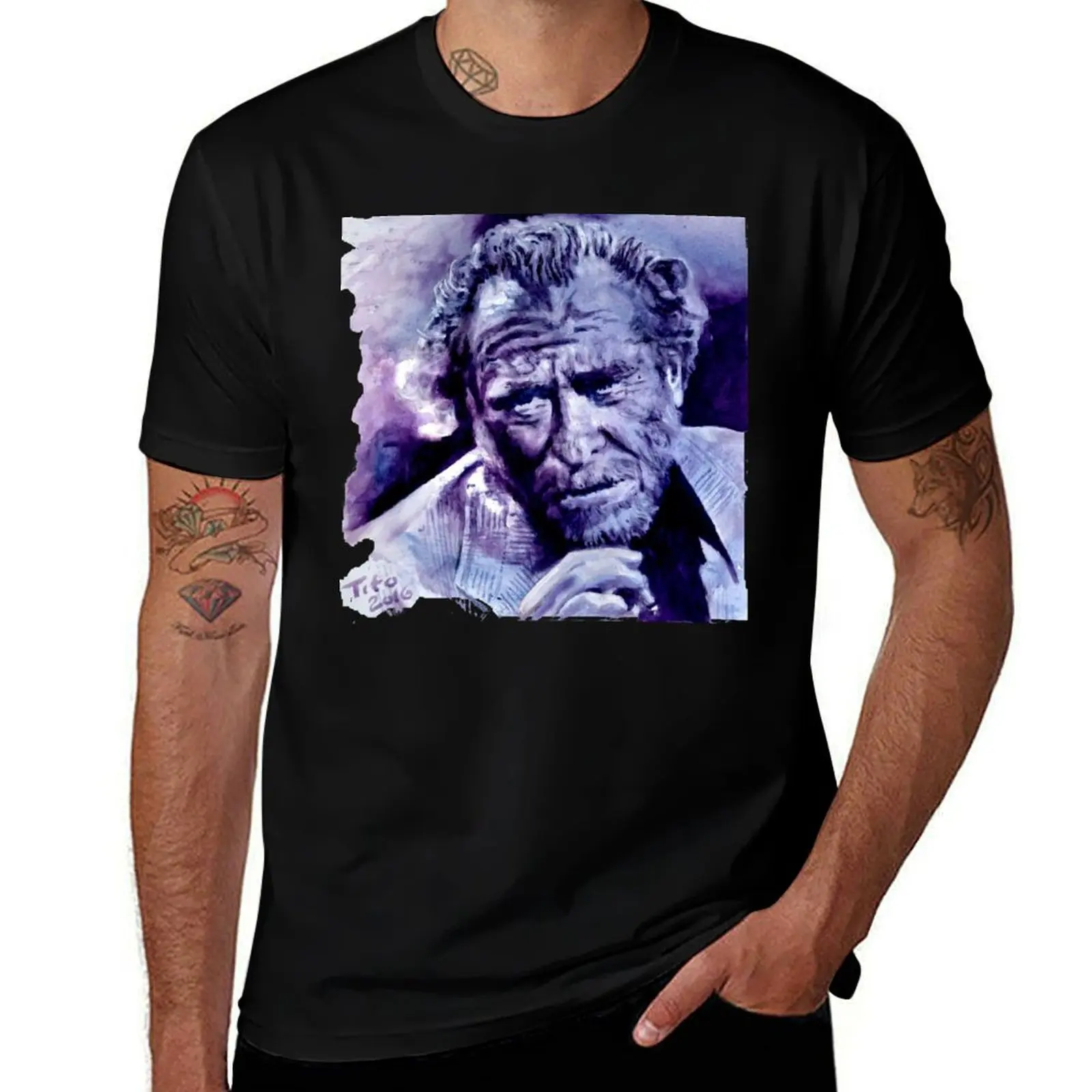 BUKOWSKI - Original painting T-Shirt Basic Solid Color Casual Tee Shirt T-Shirt