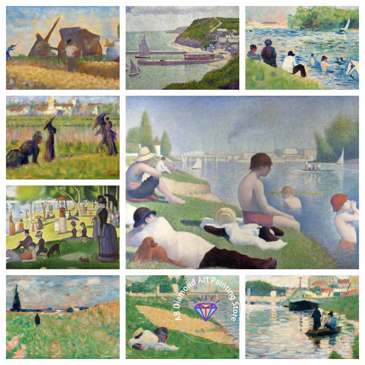 

AB Diamond Art Painting Kits Georges Seurat Famous A Sunday Afternoon Embroidery Mosaic Cross Stitch Home Decor Children's Gift