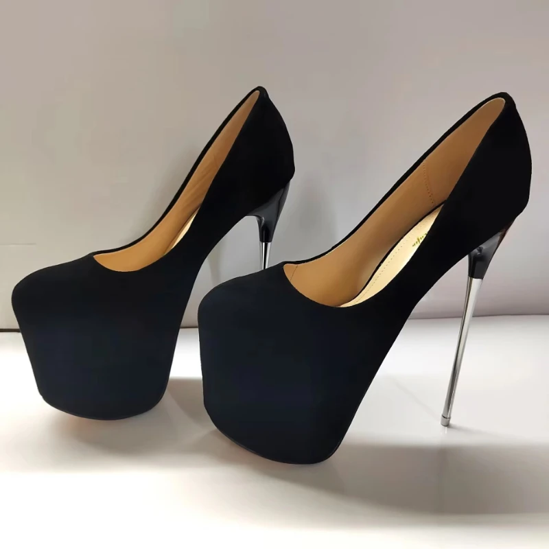 Sexy Pole Dance Women's Shoes Platform Pumps Round Toe 19cm Super High Metal Thin Heels Feet Fetish Party Dancers Stilettos