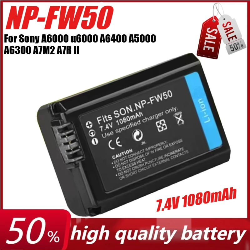 

7.4V 1080mAh NP-FW50 NPFW50 Camere Battery for Sony A6000 Α6000 A6400 A5000 A6300 A7M2 A7R II + Charger