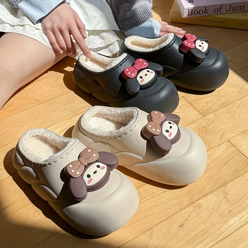 

Kawaii Bow Plush EVA slippers Women soft Warm Indoor shoes Cozy Fuzzy Cute Cartoon style Non Slip Fluffy Home cloud slides Gift