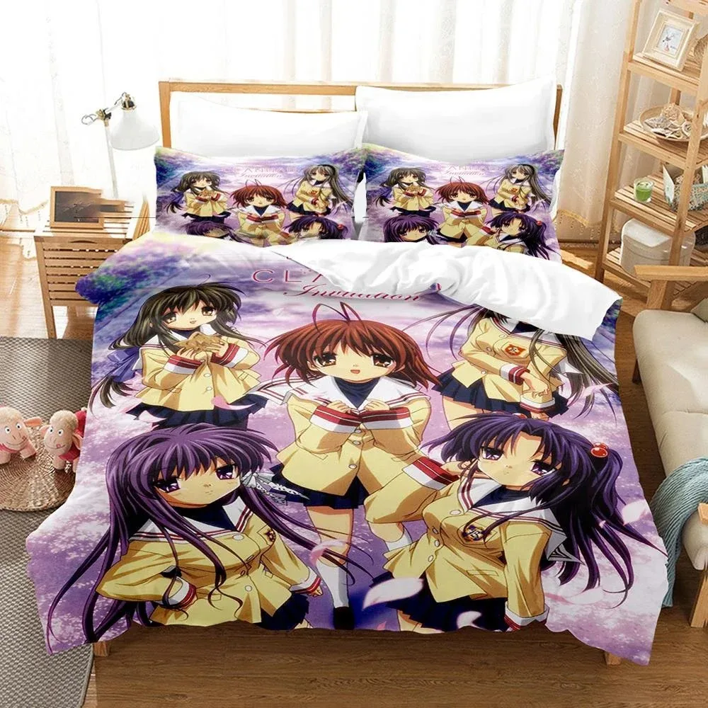 3D Printed Clannad Bedding Set Anime Nagisa Furukawa Duvet Cover Double Twin Full Queen King Adult Kids Bedclothes Quilt Cover