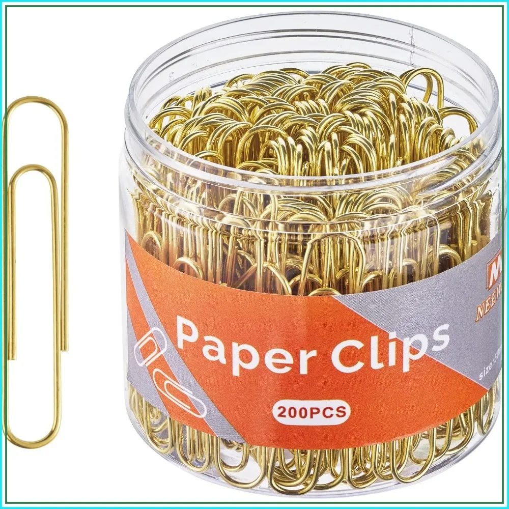 Jumbo Gold Paper Clips, 2 Inch Large Size, 200 Count, Shiny Gold-Plated for Documents, Crafts, and Bookmarking