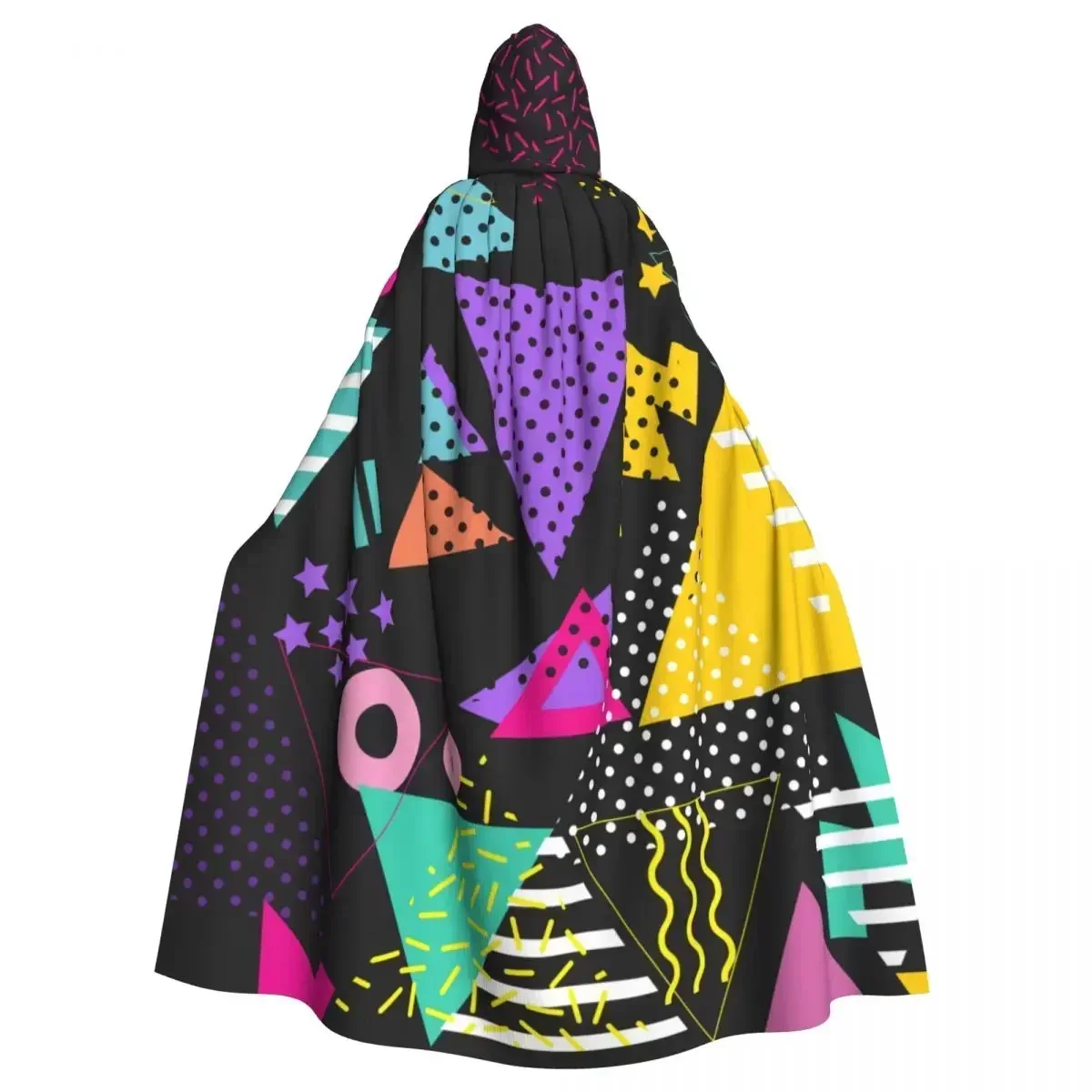 Unisex Witch Party Reversible Hooded Adult Vampires Cape Cloak Geometric Retro 80s Style Pop Art Triangles