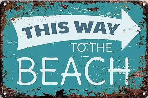 CN-Tin Sign This Way To The Beach Hawaiian Metal Tin Sign, Metal Wall Signs Tin Plaques 8 X 12 Or 12 X 16 Inch Bar Kitchen Home