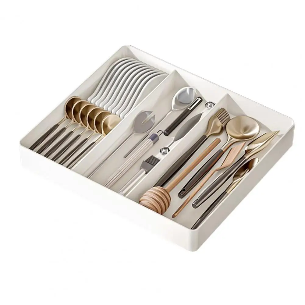 Telescopic Drawer Storage Box Expandable Tableware Storage Box with Multi Compartments for Forks Spoons Chopsticks