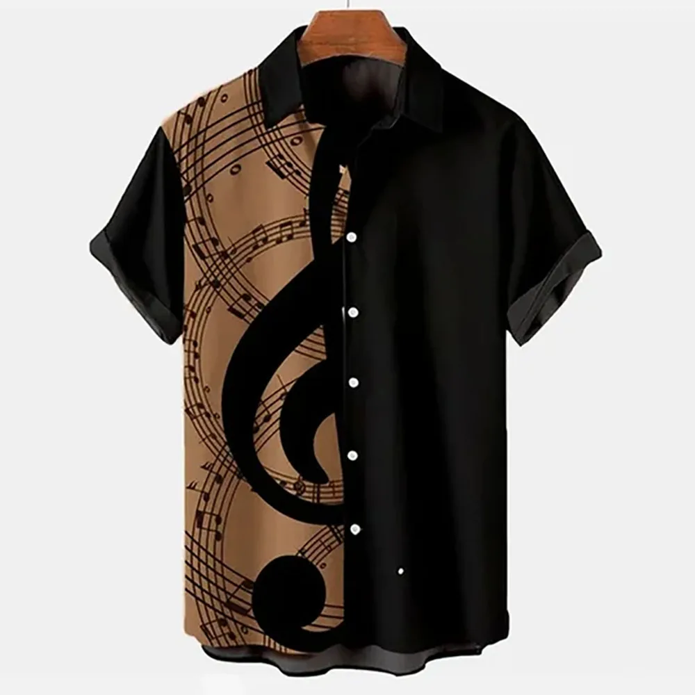 Summer Shirt Men 2024 Hawaiian Man Short Sleeve Shirt Musical Note Print Men\'s Women\'s Beach Travel Casual Oversized Clothing