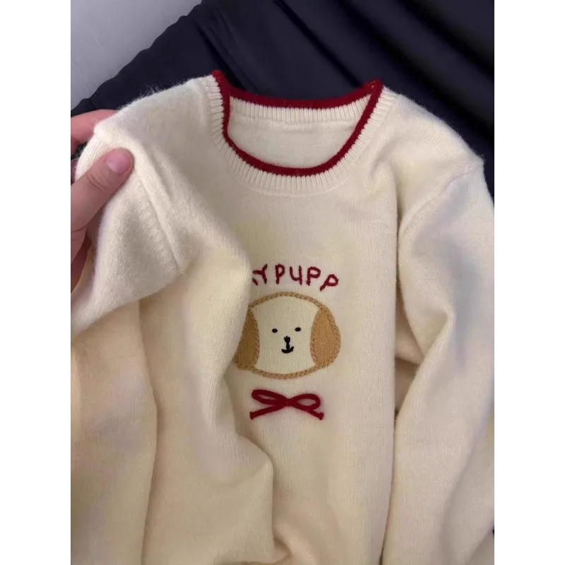 

Fashionable Bow Print Comfortable Sweater for Women's New Round Neck Long Sleeve Sweater Top for Women