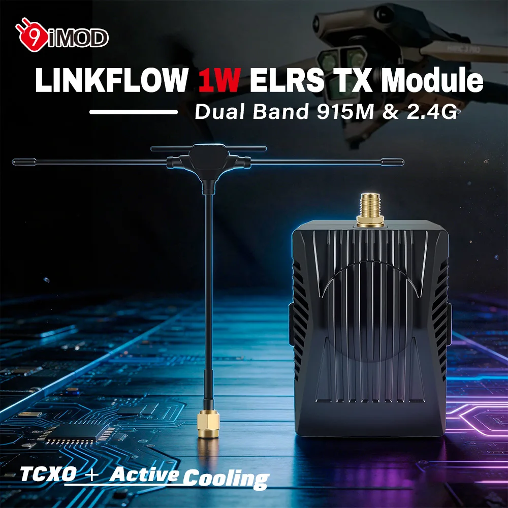 9IMOD 915MHz/2.4G Dual Band ELRS TX Module 1W 1000Hz Fan Cooling MAVLink Telemetry Transmitter Module for FPV Long Range Racing