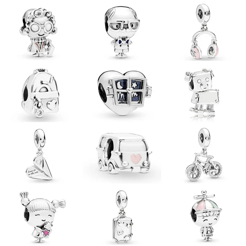 

New 100% 925 Sterling silver life moment preview bike bag bag love girl and boy bead Charms Fit Bracelet DIY for Women Jewelry