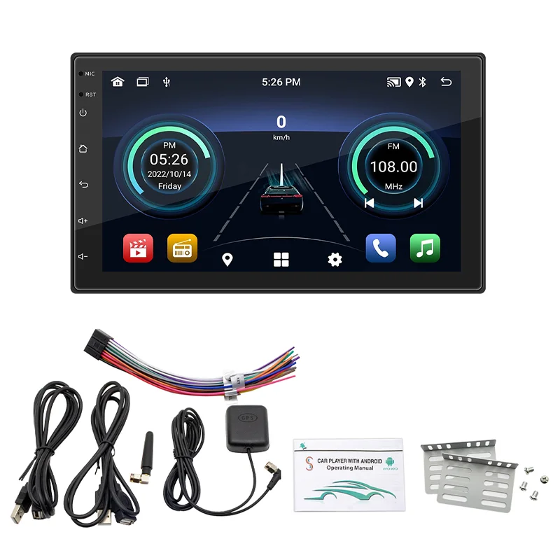 Radio Coche Android 2 Din CarPlay Android Auto, 7 Pulgadas Pantalla Reproductor Multimedia, Bluetooth, Manos Libres, AM, FM, RDS, Wifi, USB, A2