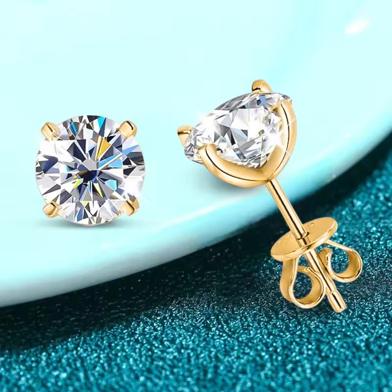 OXTAO 0,3–2 Karat Moissanit-Ohrstecker für Damen, funkelnder Labor-Imitationsdiamant-Ohrring, luxuriöser Hochzeitsschmuck, 14 Karat Gold gefüllt – Detail 2