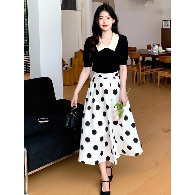 Hebden Sle Polka Dot f Gonna e Bubble Sve ort Sve Top Estate da donna Nuovo set in due pezzi Faionable And Ele