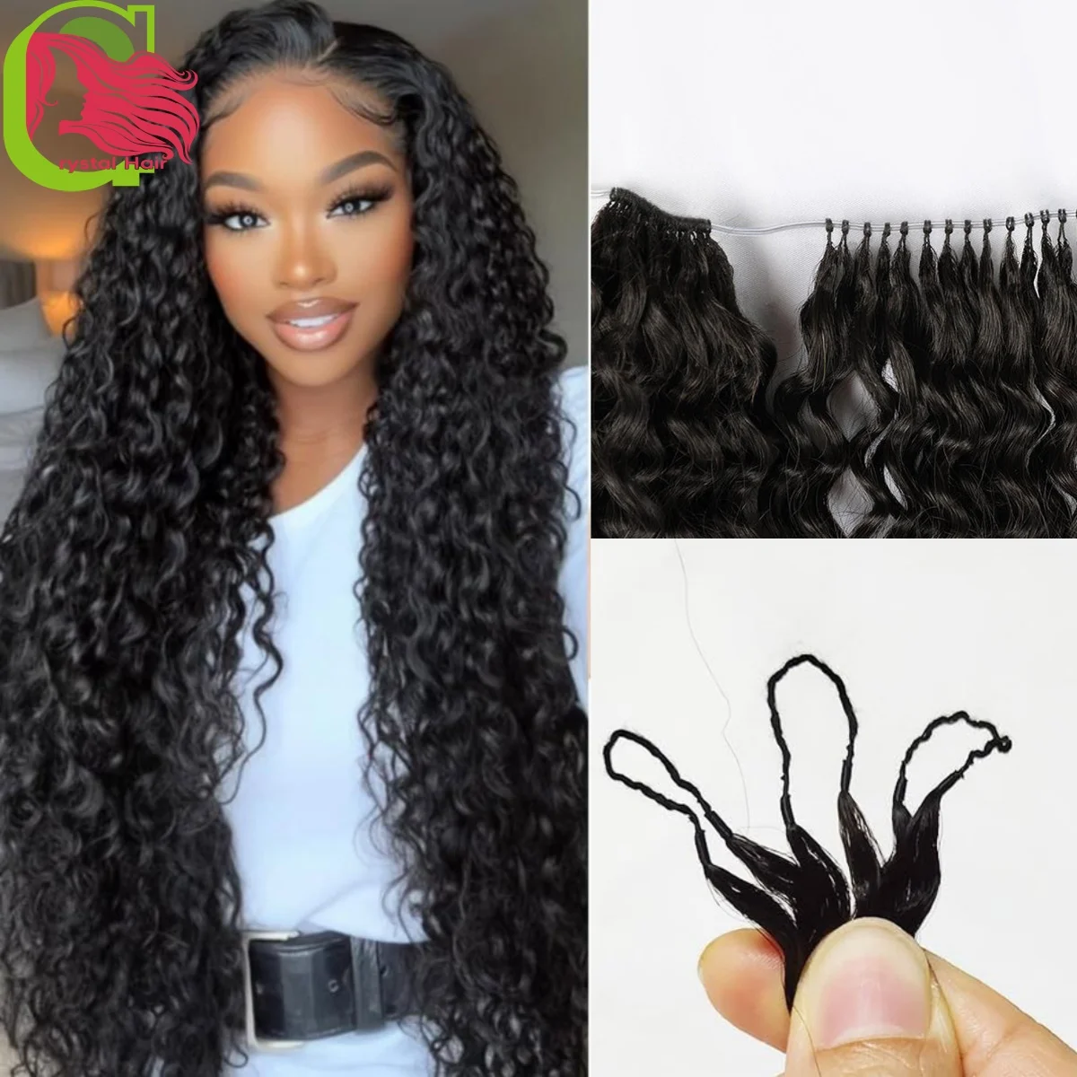 Black Deep Wave Crochet Hair Extensions Water Wave Feather Crochet Human Hair Colored Twist Braiding Hair Knotless Pre-Separated