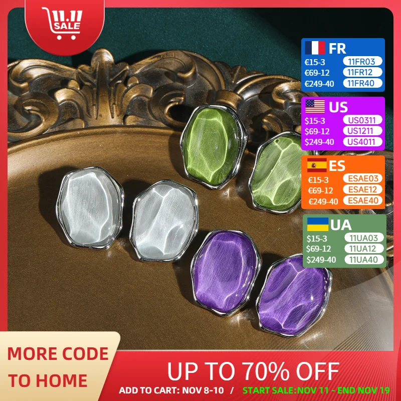 

Vintage White Resin Stud Earrings Silver Color Irregular Ellipse Glass Unique Luxury Quality Designer Gifts Jewelry Party casual