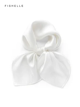 100% 천연 실크 스카프 남녀공용, 화이트 순색, 작은 사각형 스카프, 숄, 럭셔리 선물, 머리띠, 랩 손수건