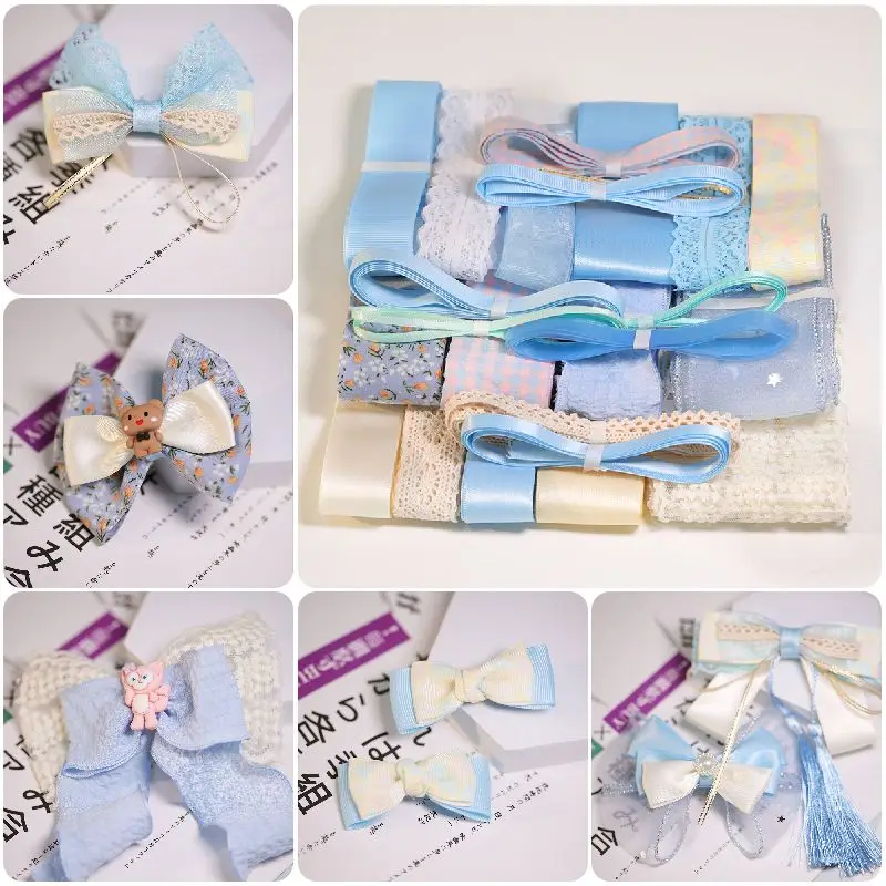 

1 Set Mix Pink&blue&purple Ribbon Set for DIY Hair Bow Handmade Craft Packing Accessories Materials Package Bows for Crafts