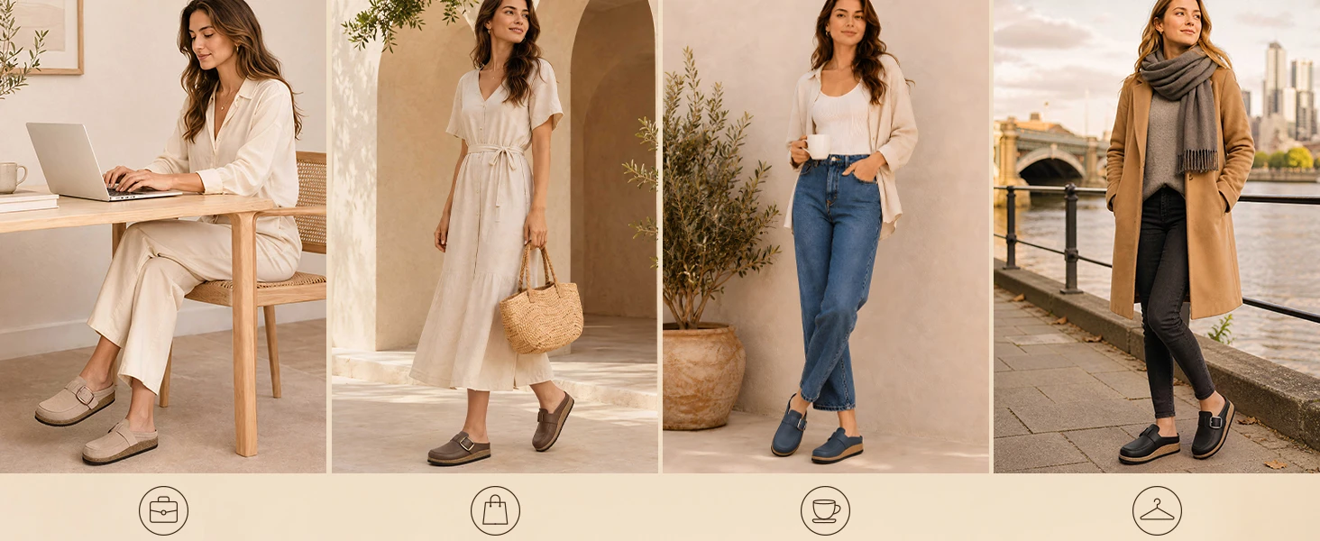 Comwarm Damen Clogs aus veganem Leder, klassisches Loafer-inspiriertes Design, Mules mit weicher Schaumstoffzwischensohle, Outdoor-Slipper für Damen – Detail 5