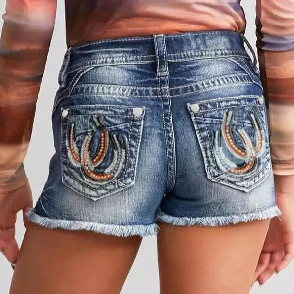 

Spring Summer Embroidered Women's orts New Sle Cross-Border Men's Retro Pants Casual Faion Mid-Low Waist PVC Material