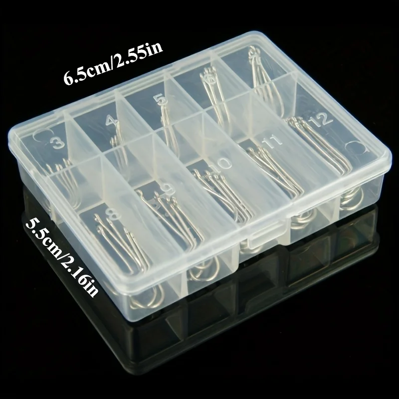 50/100pcs Silver Long Handled Fish Hooks, Mini Box with 10 Compartments, Suitable for Saltwater and Freshwater