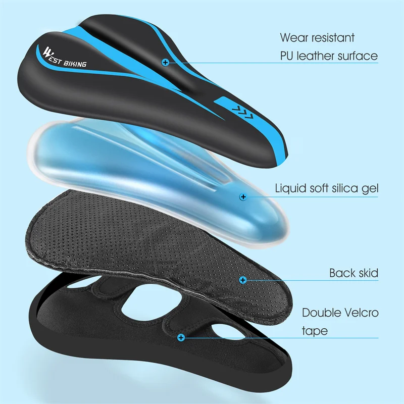 Thicken Comfortable Bicycle Saddle Cover PU Leather GEL Silicone Cycling Seat Cover Soft Sponge Shockproof MTB Road Bike Cushion