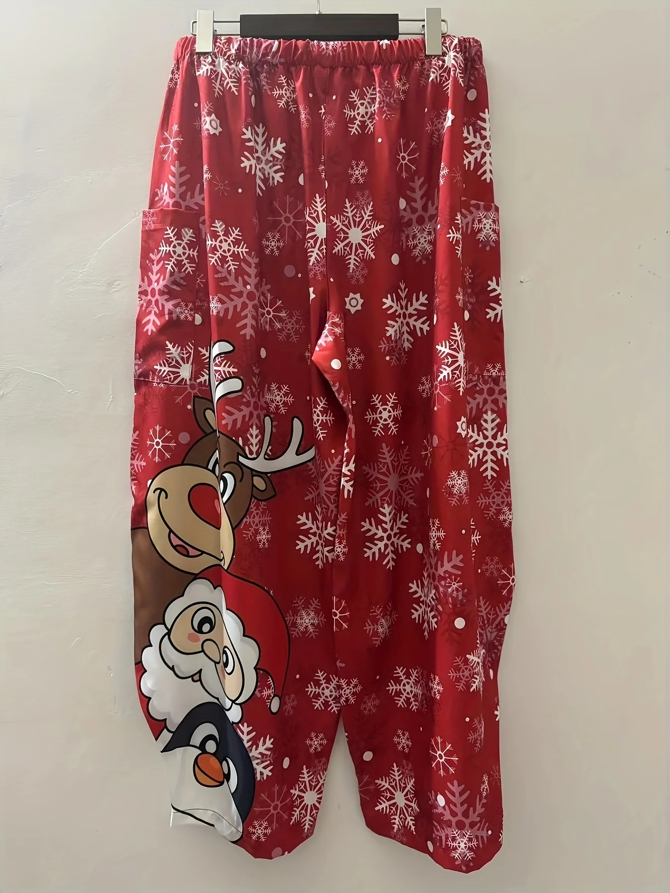 Ladies\' Casual Pants Santa Claus Reindeer Print Elastic Waistband Pockets Casual Loose Pants Street Fashion Women\'s Clothing