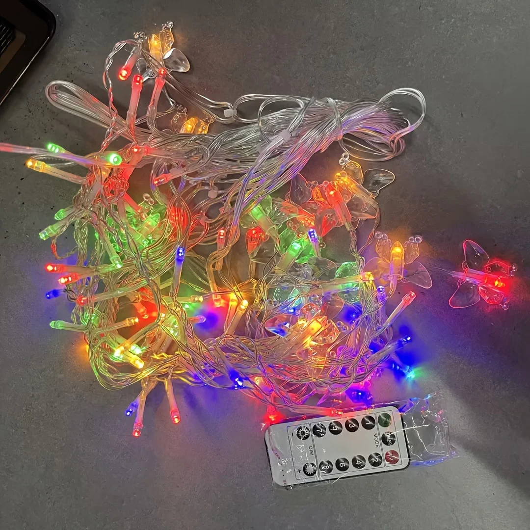 96 LED Butterfly Curtain String Lights 3.5m USB Powered with Remote Control 8 Modes for Home Bedroom Wedding Party Decoration