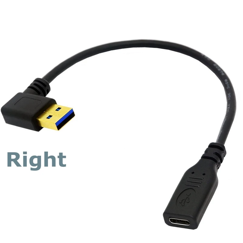 0.2 متر مطلية بالذهب 5Gbps USB 3.1 C-نوع أنثى إلى 90 درجة زاوية USB 3.0 ذكر كابل مهايئ منفذ للهواتف ماك بوك أندرويد