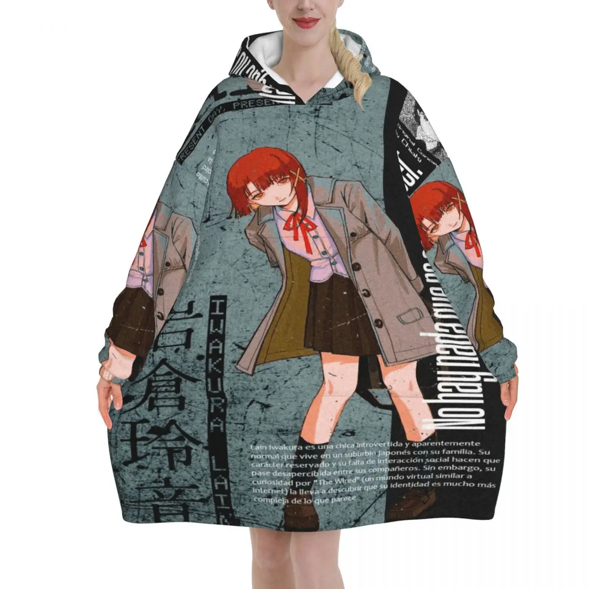 Serial Experiments Lain Lwakura Blanket Hoodie Wearable Blanket Large with Pocket Warm Sleeping Bag Soft Cozy Onesie
