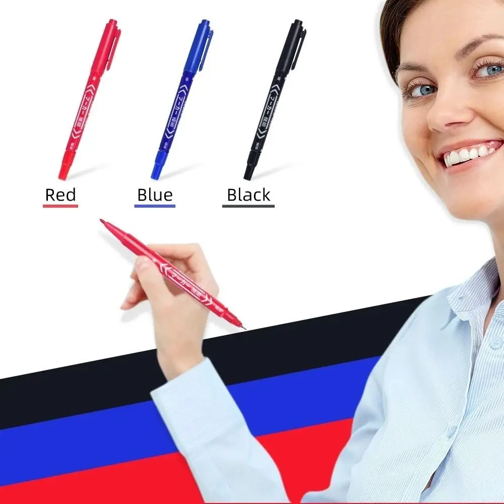 2Pcs/set Thin Pen Tip Tattoo Skin Marker Pen Waterproof Black/Red/Blue Ink Double Headed Marker Pen Stationery Large Capacity