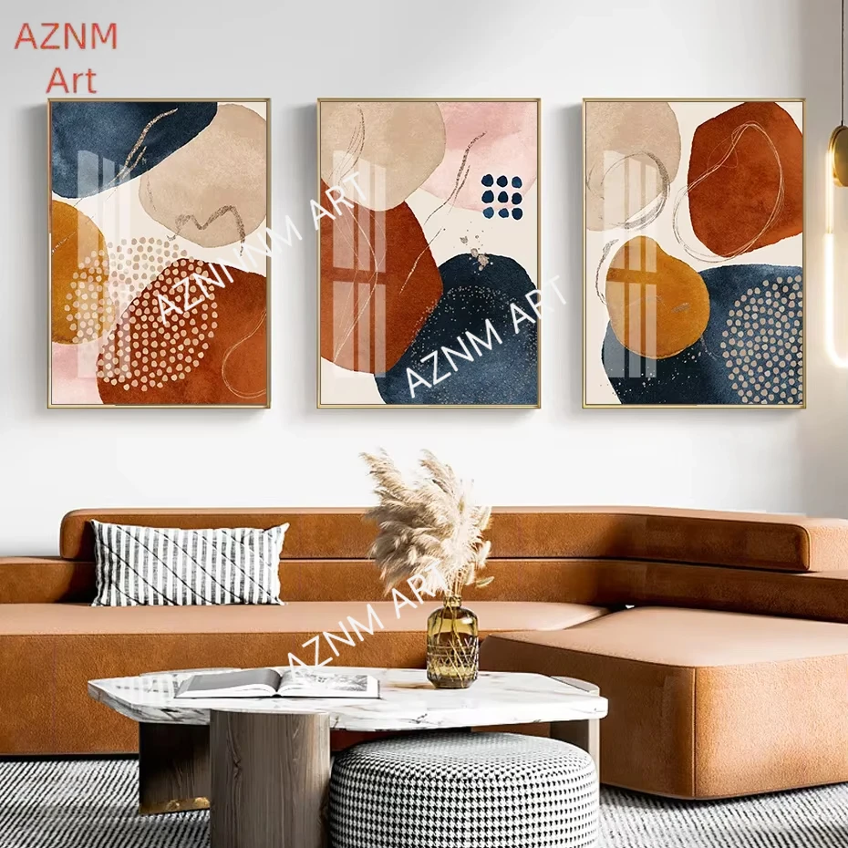 1/3PCS Scandinavian Abstract Wall Art  Painting Blue Gold Geometric Shapes Poster Print Home Bedroom