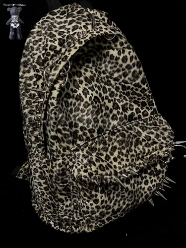 Imagen 1 del producto Mochila punk con remaches y estampado de leopardo, bolso para hombre, mochilas de moda de gran capacidad para mujer