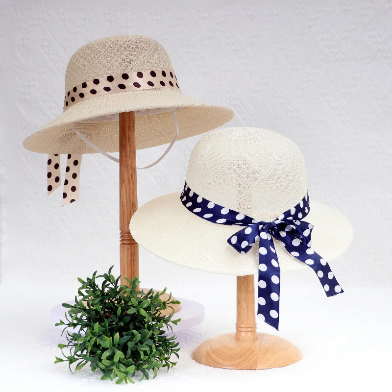 Sun Hats Wide Brim Bow Knot Straw Solid Color Women Hats Ladies Caps Sun Protection Ribbon Girls Outdoor Summer Sunshade Hat