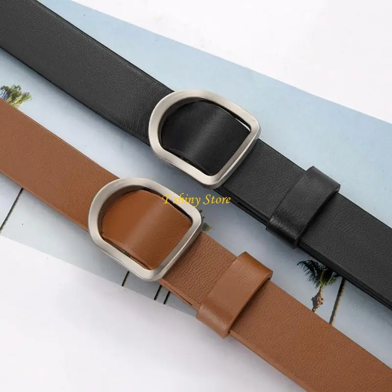 

N58F Elegant Ladies PU Belt Square Metal Buckles No Needed Soft Stretchy Waistband Suitable For Dresses Jeans Skirts