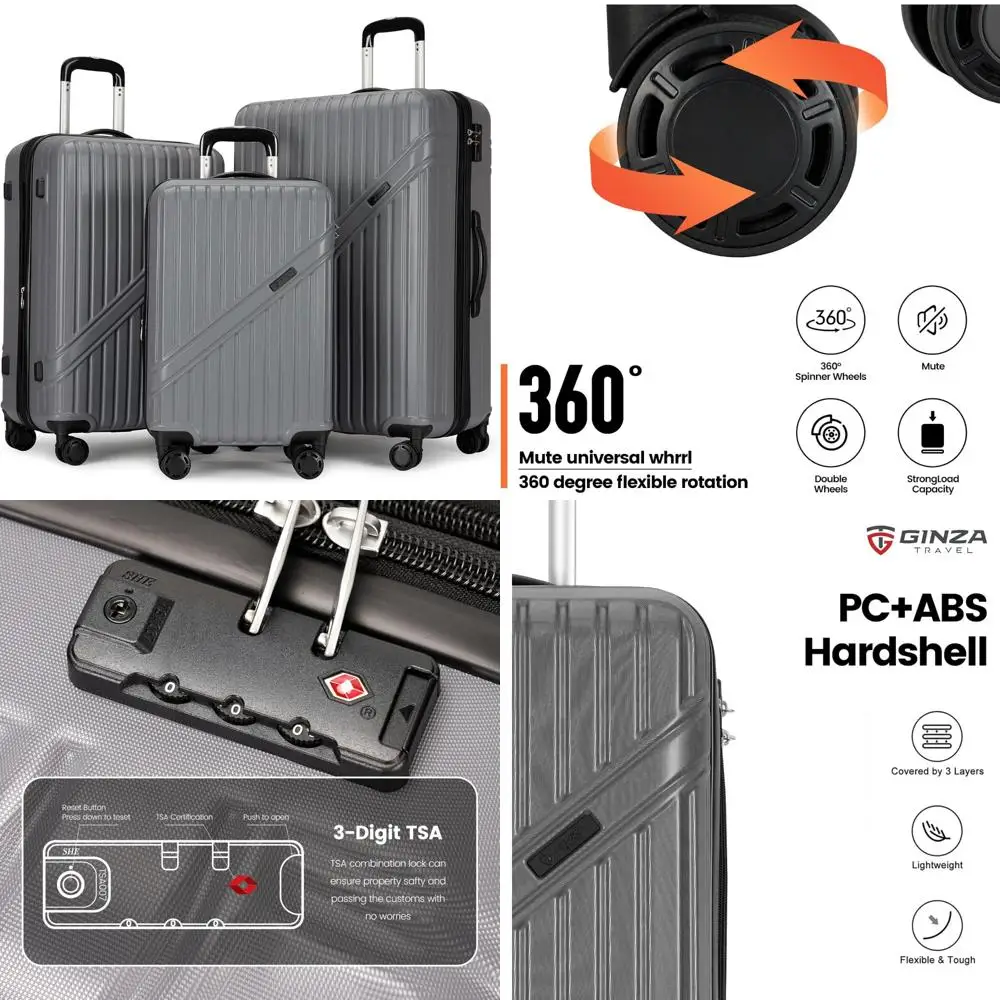 

3-piece expandable suitcase set with wheels, pc+abs durable hardside luggage, tsa lock (20", 24", 28")