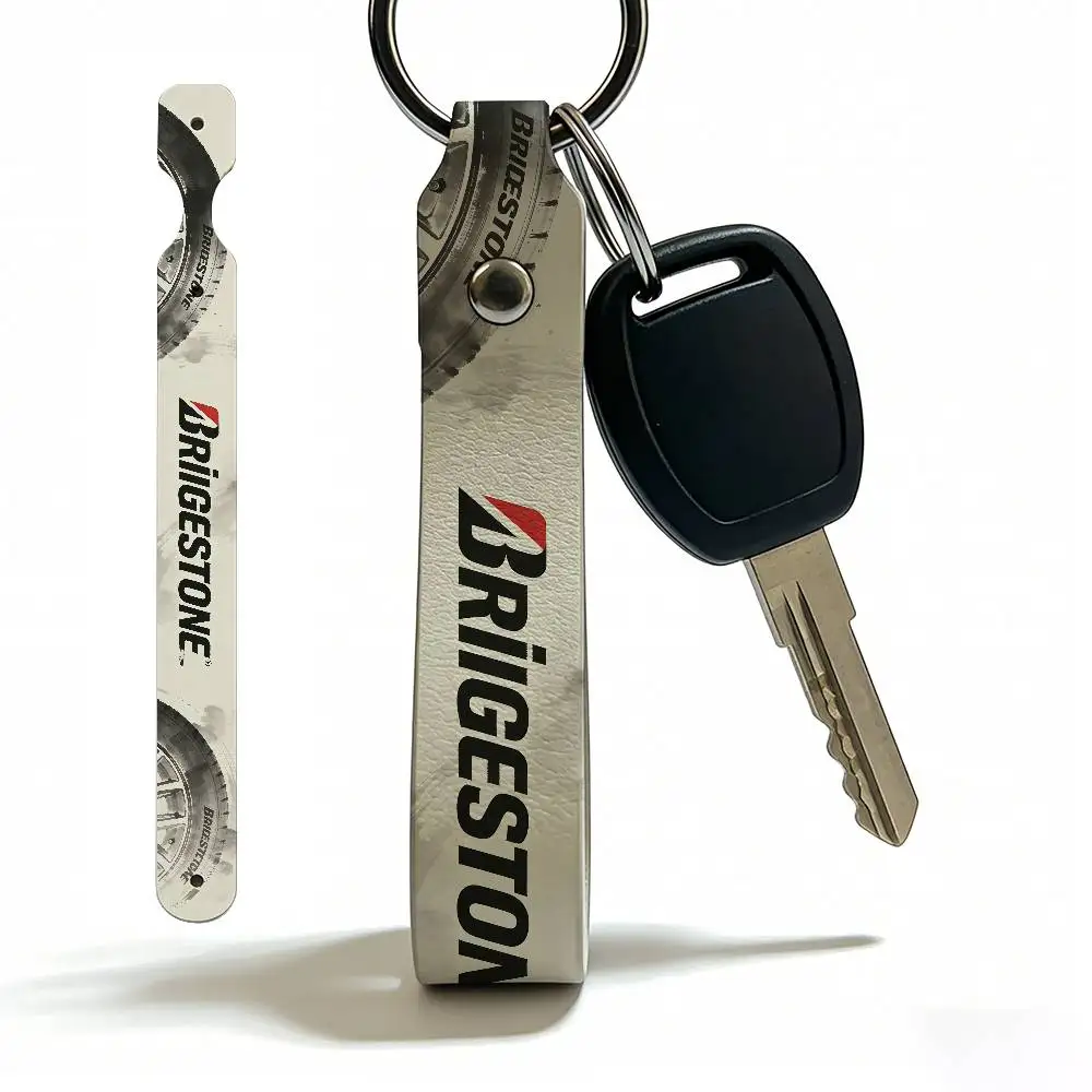 For Logo Bridgestone PU Leather Motorcycle Keychain Universal Motorbike Key Ring Holder For Riders Men Gift