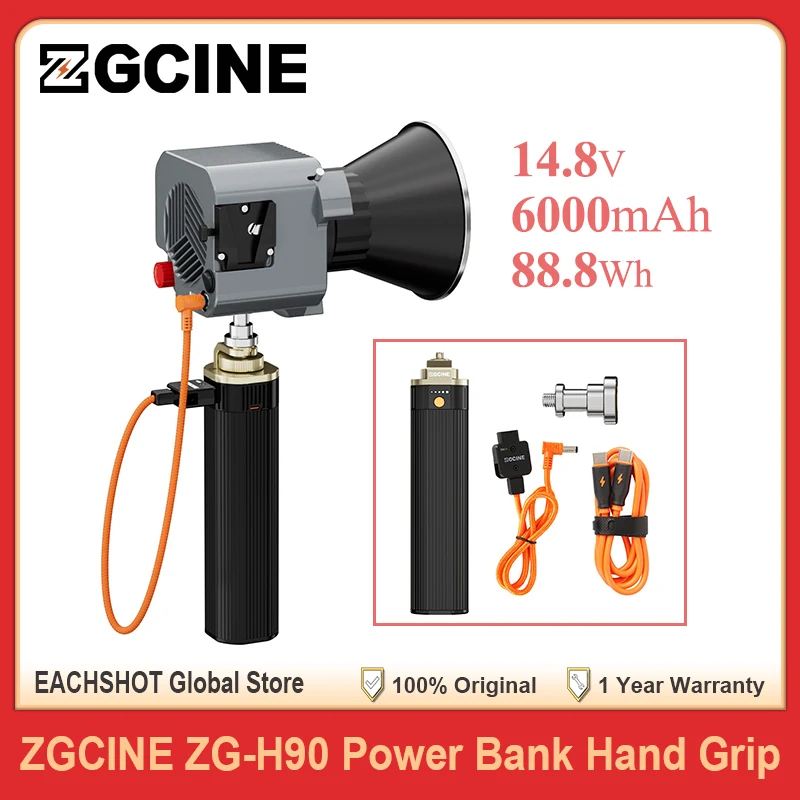 

ZGCINE ZG-H90 Power Bank Hand Grip 6000mAh Support PD IN/ USB-C Out for Tube Light Photography Lighting Zhiyun G60 X100 Amaran