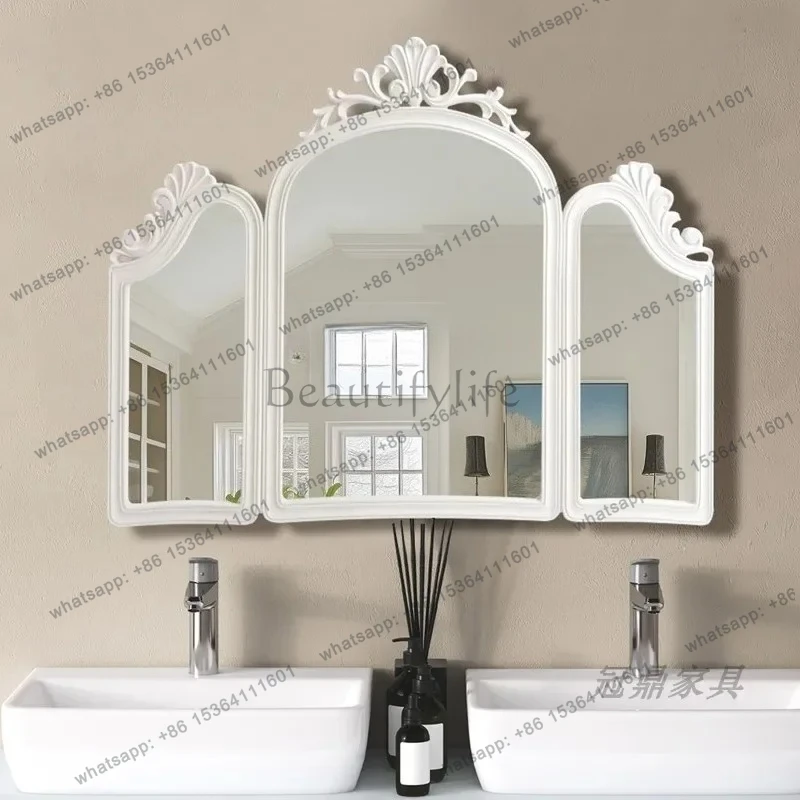 

DD25French Retro 70% off Mirror Light Luxury Vanity Table Three-Sided Makeup Mirror Wall-Mounted Bathroom Mirror